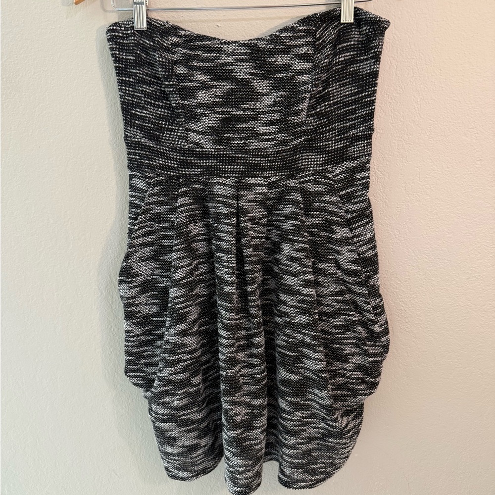 Free People Black Gray Strapless Knit Bubble Mini Dress Size 8